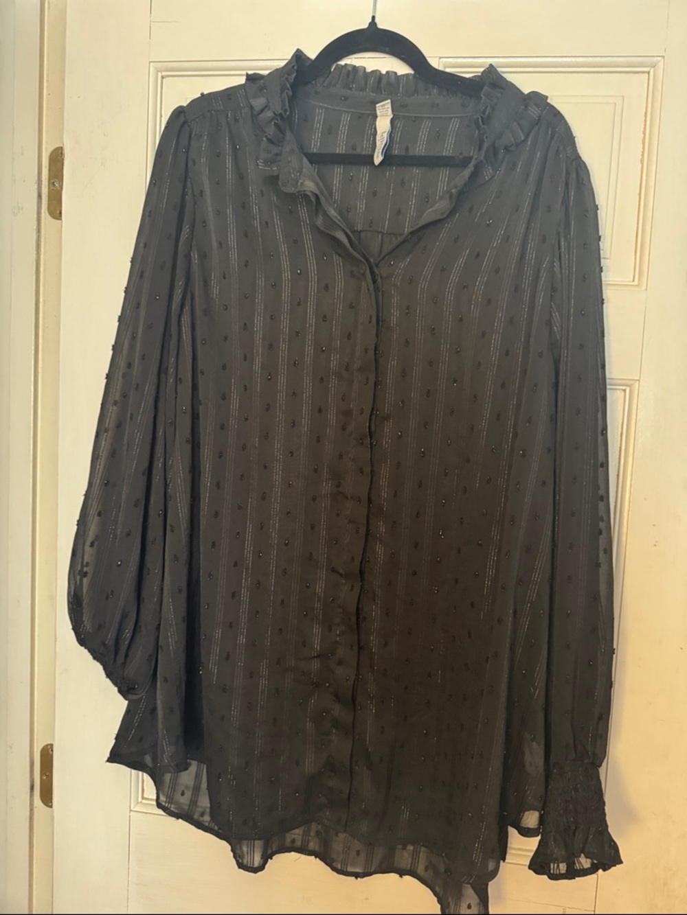 Ruffled Collar Sheer Blouse - Black